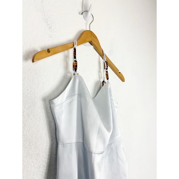 Zara Light Blue Chain Strap Satin Effect Midi Dress Size Medium Cocktail - Picture 7 of 14